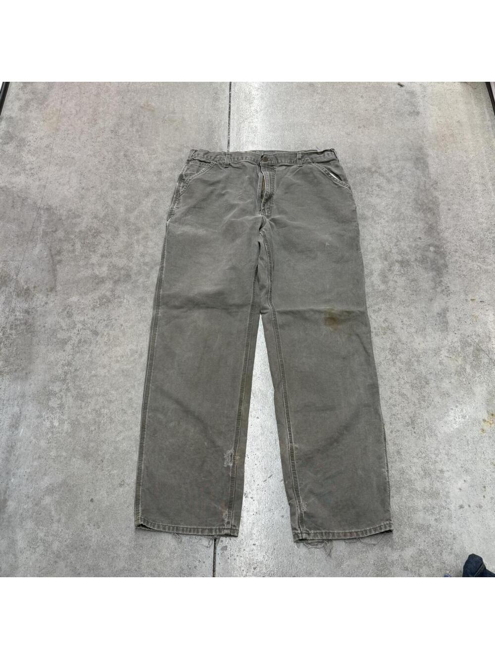 vintage carhartt olive green relaxed baggy fit dungaree cargo pants size 38 x 36 - Picture 2 of 6
